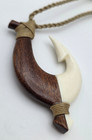 Koa Wood White Buffalo Bone Makau Fish Hook Cord Necklace Hawaiian Style