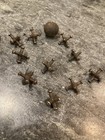 Vintage Antique Metal Cast Iron 10 Jacks   1 Ball Spinning Tops Childrens Game