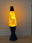 Htf Vintage 1997  Lava Lamp Lite 16   Clear Liquid Yellow Lava Black  Base Cap