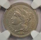 1866 3 Cent Nickel  Ngc Au55