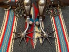 Antique 1800   s Sonoran Mexican Silver Inlaid Spurs W  Straps   Conchos