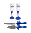 Royal Blue Glitter Toasting Flutes And Cake Knife Server Set  Wedding Gift