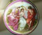 Antique Powder Vanity Jar Painted Figures Beauty Mark Holder Hand Painted Gold