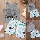 2pcs Newborn Baby Boy Clothes Letter-print Vest Top Dinosaur Shorts Clothing Set