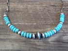 Navajo Pearl   Rondelle Turquoise Sterling Silver 21  Link Chain Necklace By    