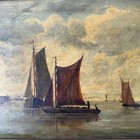 19th Century Antique Seascape Oil Painting  sailing Boat  Artwork