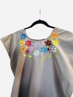 Handmade Beige Mexican Huipil Dress Floral Embroidered Cotton Woven One Size