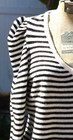 Women s Knit Sweater Top Striped V-neck Long Balloon Sleeves Fuzzy