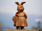 Vintage Cast Iron Bunny Statue Metal Garden Decor  Cottagecore Outdoor Animal