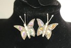 Vintage Mexico  925 Sterling Silver Abalone Butterfly Screw Back Earrings