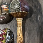 African Tribal Hand Carved Masks Wall Art   Painted Gourd Rattle Lot