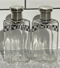 2 Antique Silver Plated   Glass Toiletry Bottles Black   White Checkered Design