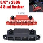 Pair Red   Black 3 8  4 Stud Power Distribution Block Busbar With Cover M10