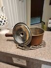 Vintage Hammered Copper Pot W  Lid Wood Turned Handle Nice Patina 1 5 Qts 6 Cups