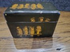 Rare Antique Owls Black Lacquer Cards Deck Box 