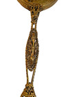 Antique Victorian Gilt Brass Hand Mirror Jeweled Floral Repouss   Vanity 13 5   