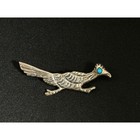Vintage Navajo Sterling Silver Roadrunner Turquoise Brooch