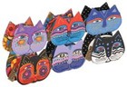     New Laurel Burch Coin Bag Cat Kitten Face Head Art Zip Case Purse Pouch Purple