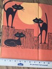1 Rare Vintage Three Black Cats Green Eyes Moon Halloween Crepe Paper 10x13   in