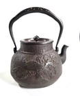 Antique Japanese Ryubundo Tetsubin Cast Iron Tea Kettle Bronze Lid Hawk Kyoto