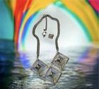 Iridescent Necklace For Women Jewelry Set Earrings Statement Square Charms