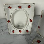 Vintage Porcelain Ladybug Bathroom Vanity Set Toothbrush Holder Frame Trinket