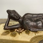 Antique Thai Bronze Reclining Buddha Statue 7  Lanna Revival Vintage Altar Art