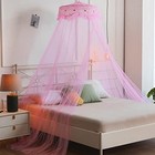 Mosquito Net Bed Canopy Pink Princess Tent Drapes Queen Size Foldable Ceiling