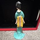 Japanese Geisha Figurine Statue  Teal Kimono With Crane Design