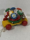 Vintage Kouvalias Wooden Pull Toy Rotating Bell Flowers-made In Greece