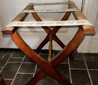 Vintage Scheibe Folding Luggage suitcase Wood Rack stand Tapestry Straps 23   x25   