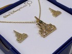Disney Parks Wdw 50th Anniversary Necklace   Earrings Castle Set Gold - New