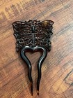 Vintage Filigree Butterfly Shaped Hair Comb Pin Tortoise Shell Plastic