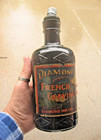 Antique diamond French Copying Ink Bottle W  Label   Stopper glass blue rare 