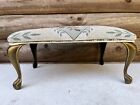 Vintage antique Clawfoot Victorian Floral Needlepoint Foot Stool Bench Ottoman