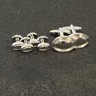Silver Color Oval Cufflinks Shirt Studs Set In Box Men Wedding Essential Gift