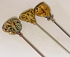 3 Antique Ornate Filligree Hat Pin Gold Filled 1900 s Monogram Victorian 9         