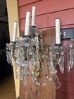 Pr Vintage Antique Cast Bronze Brass Crystal Lamp Sconces Rococo French 4 Light