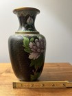 Chinese Cloisonn   Black Floral Bird Design Vase 6-7 Inch Handmade