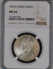 1901-c One Rupee India Victoria  Ngc Ms64  Brilliant Unc  Item 471
