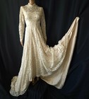 Romantic Champagne Lace   Satin Vintage 1930s 40s Bridal Wedding Dress S