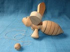 Vintage Wooden Bee Pull Toy Wings Turn When Pulled Unpainted Natural Wood