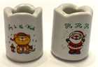 Set Of 2 Vtg Ceramic Russ Miniature Christmas Santa   Cat Taper Candle Holders