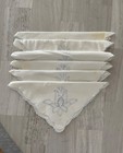  vintage  Rare Set Of 6 Blue And White Appliqu  d Pierced Cloth Cotton Napkins