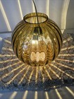 Large 9  Vtg Glass Ball Oil Lamp Shade Globe Gwtw Gold Amber Ribbed Melon 4  Fit