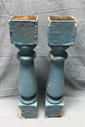 Vintage Pair Thick 4x20 Shabby Blue Chunky Porch Spindle Balusters Old 1814-22b