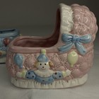 Vintage Boy Girl Lot Ceramic Cradle Planter Nursery Baby Gift Clowns Balloons