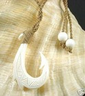 30 5mm Hand-carved Water Buffalo Bone Hawaiian Shark Makau Fish Hook Necklace  3