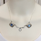 Vintage Silver Blue Necklace 925 Bib Art Deco Geometric Artisan 90s Gift Unique