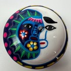 Talavera Mexican Folk Art Pottery Sun Moon Face Bird Round Trinket Box Bowl  Lid